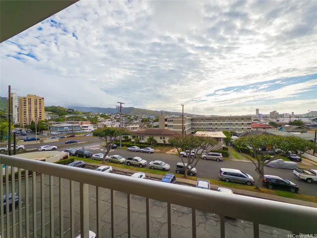 a view of a city from a balcony