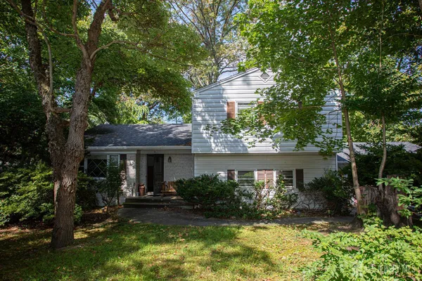a view of house with a yard and potted plants
