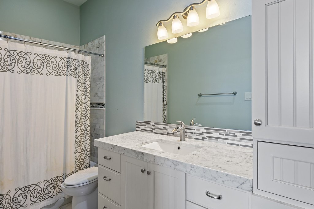 1606 Buffalo Gap Road Austin, TX 78734 - Photo 36 of 40 a bathroom with a sink a toilet and a large mirror