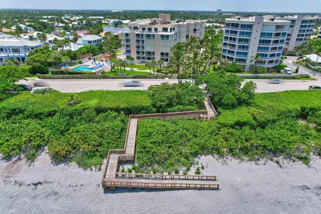 an aerial view of a house with a garden and outdoor space