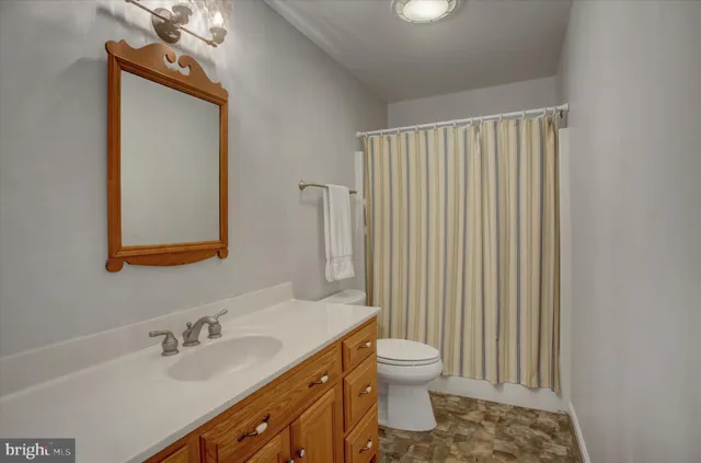 a bathroom with a sink a toilet and mirror