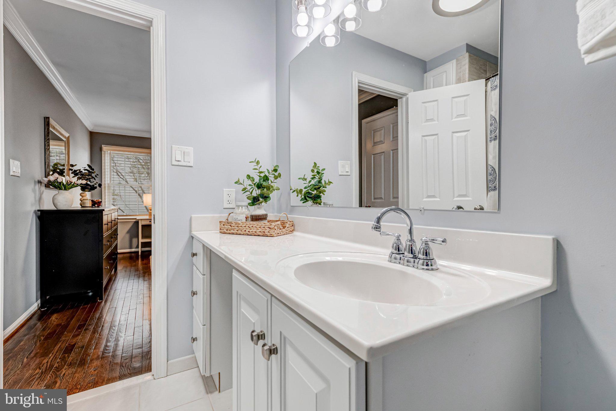 8619 Nanlee Drive Springfield, VA 22152 - Photo 32 of 73 a bathroom with a sink double vanity and a mirror