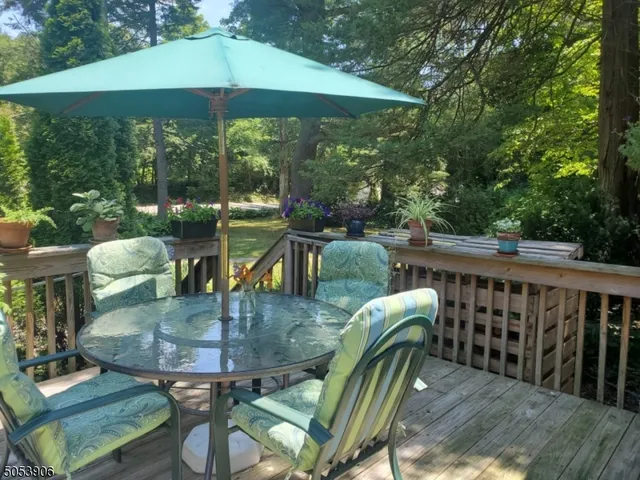 a view of deck with furniture and barbeque oven in the backyard