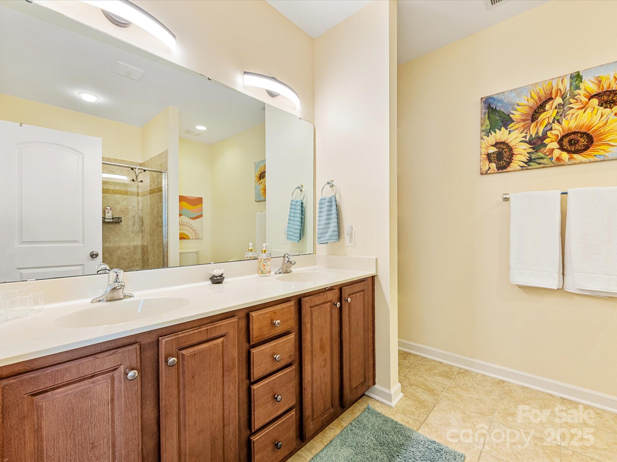 4434 Patriots Hill Road Mint Hill, NC 28227 - Photo 15 of 31 a bathroom with a double vanity sink and a mirror