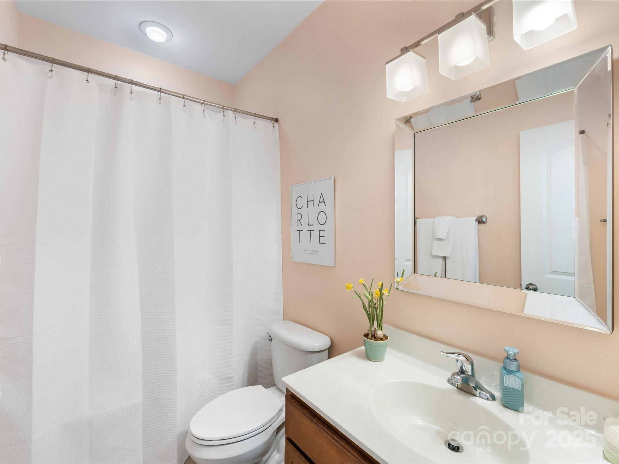 4434 Patriots Hill Road Mint Hill, NC 28227 - Photo 18 of 31 a bathroom with a sink a toilet and shower curtain