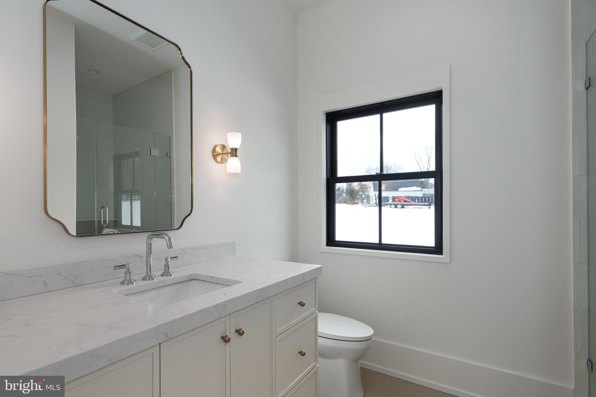 241 Carter Road Princeton, NJ 08540 - Photo 22 of 28 a bathroom with a toilet a sink a mirror and a window