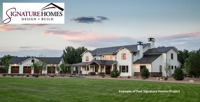 a front view of a house with swimming pool and furniture