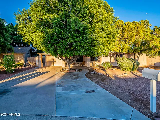 a view of a house with large tree