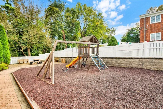 a view of a park with slide