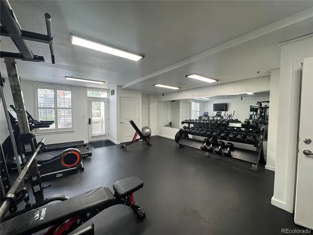 a view of a room with gym equipment