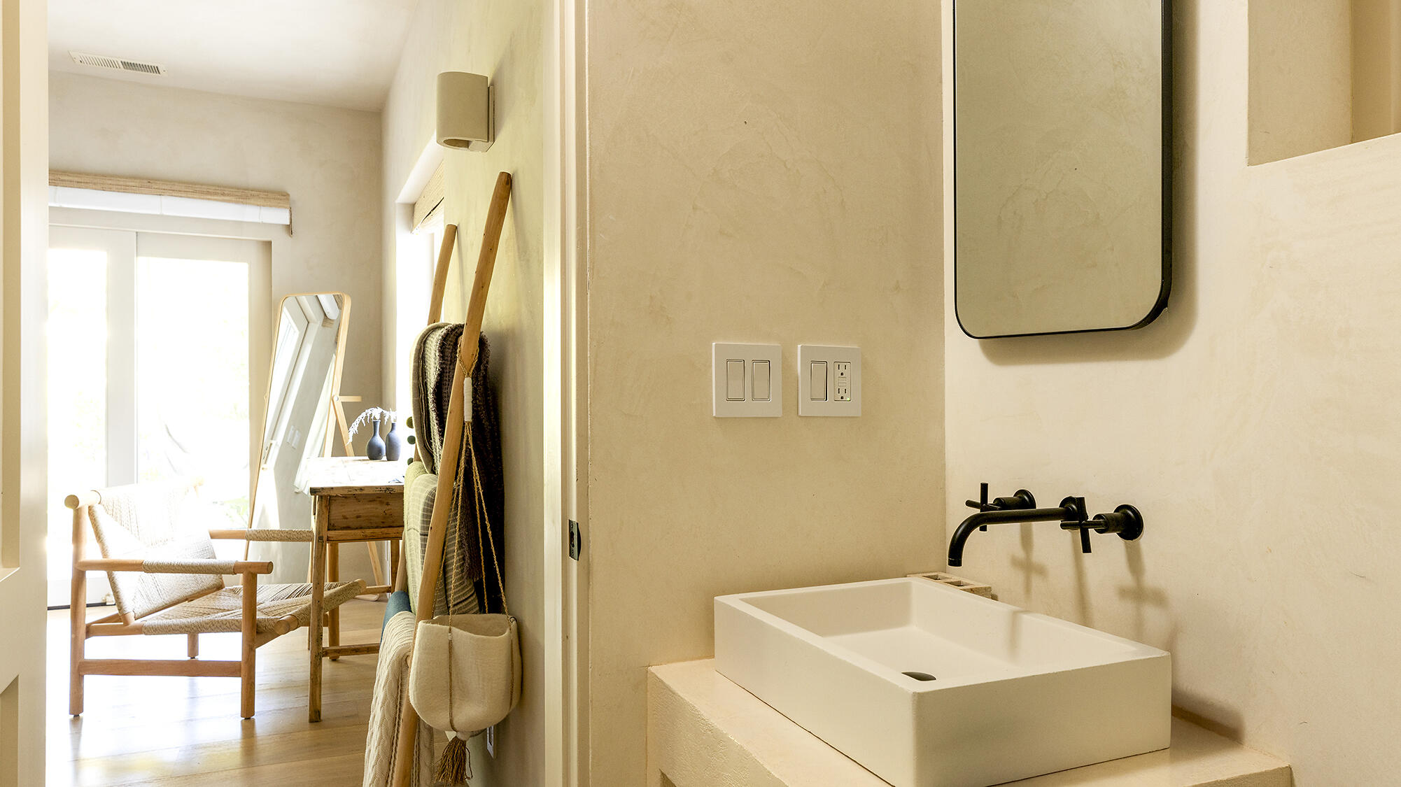 1545 San Roque Road Santa Barbara, CA 93105 - Photo 35 of 60 a bathroom with a sink a mirror and a shower