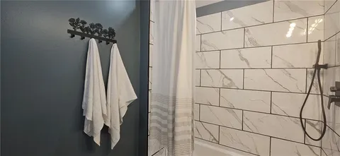 a bathroom with a sink and a shower