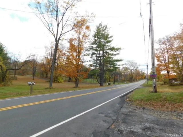 a view of a road with a yard