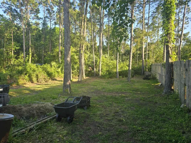 a view of a backyard with garden