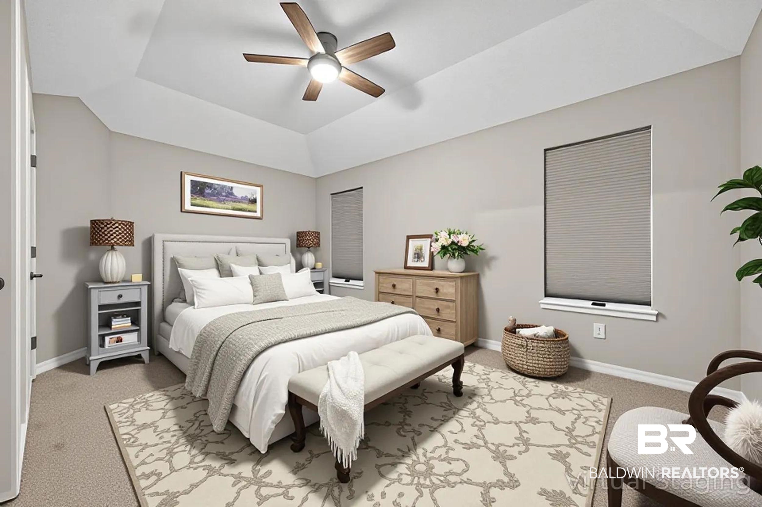 7050 Highpointe Place West Daphne, AL 36527 - Photo 46 of 66 Bedroom featuring light carpet and ceiling fan