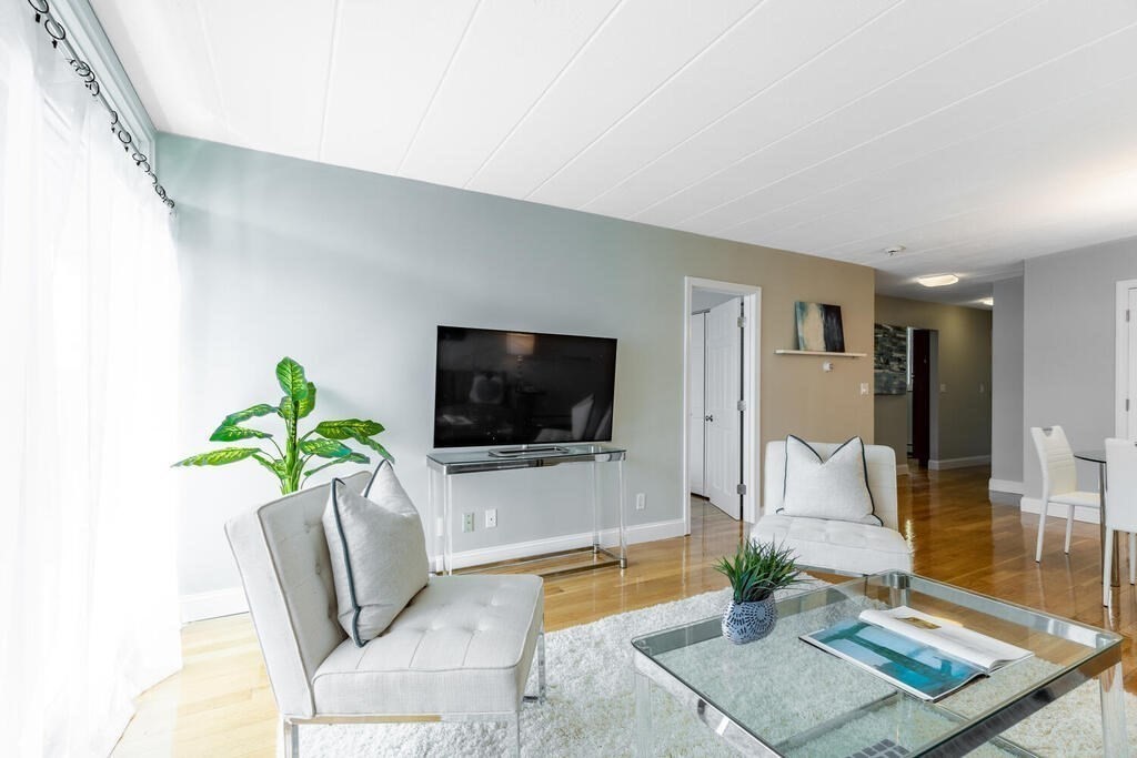 345 Harvard Street, Unit 3C Cambridge, MA 02138 - Photo 6 of 21 a living room with furniture and a flat screen tv