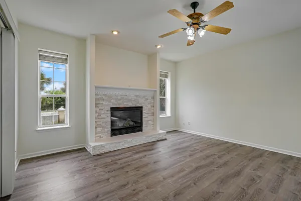 a view of a room with a large window