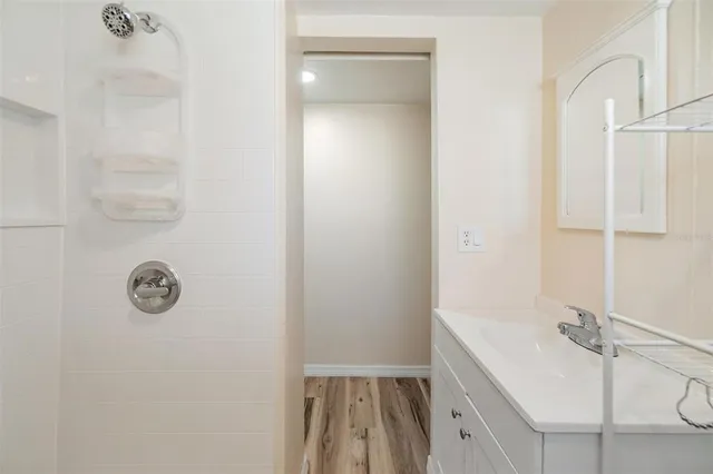 a bathroom with a bathtub