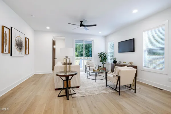 a workspace with furniture and a window