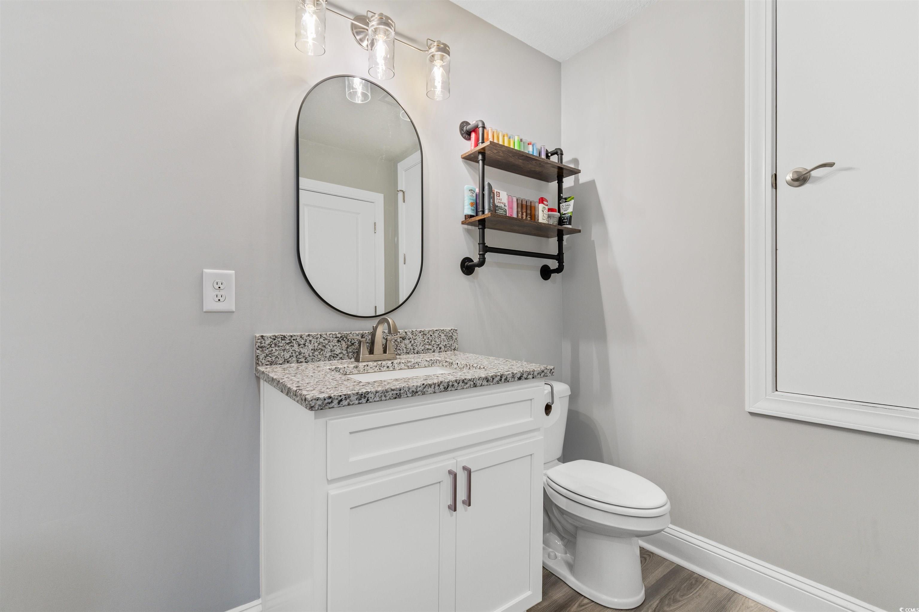 2299 Vaught Road Galivants Ferry, SC 29544 - Photo 27 of 40 Bathroom with hardwood / wood-style floors, vanity