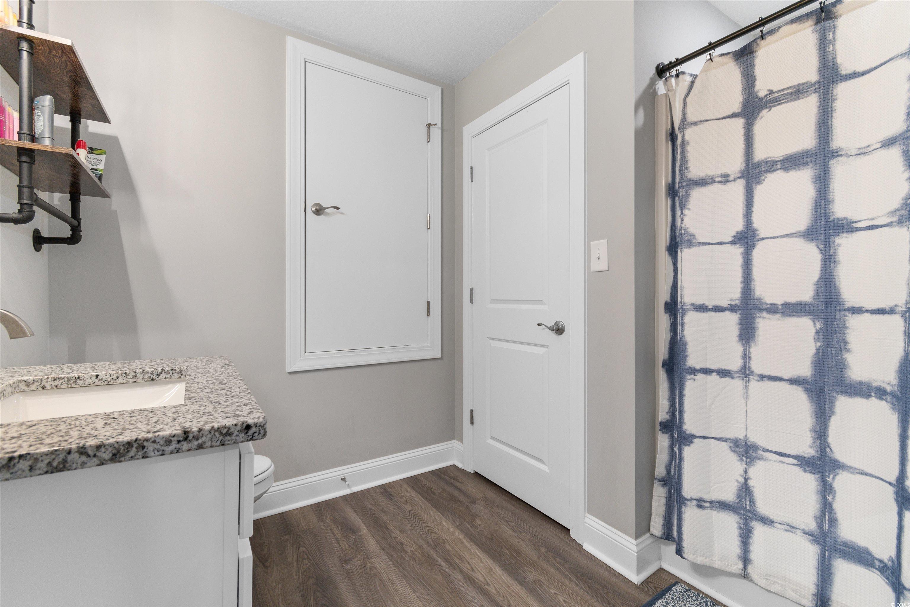2299 Vaught Road Galivants Ferry, SC 29544 - Photo 28 of 40 Bathroom with hardwood / wood-style flooring, vani