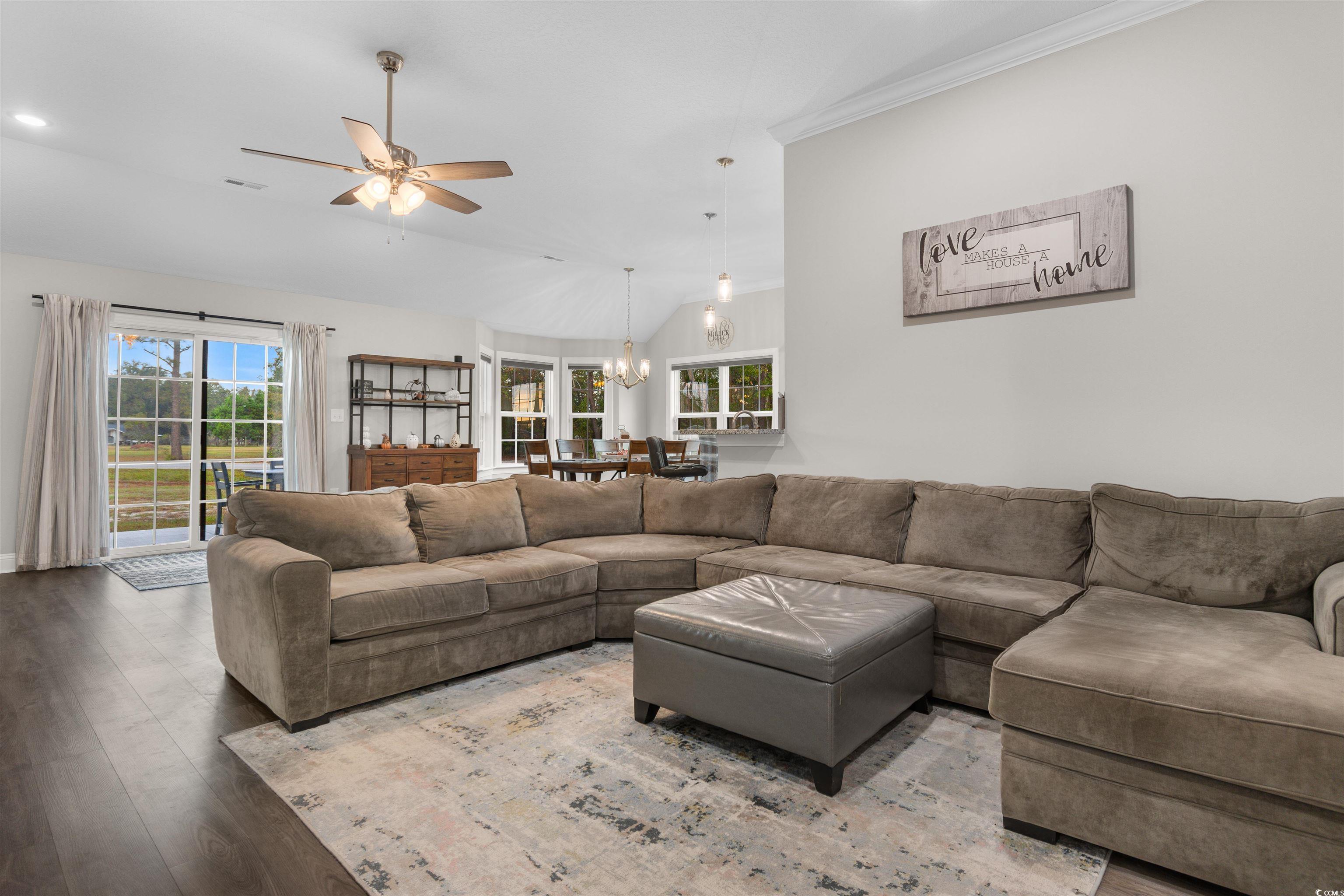 2299 Vaught Road Galivants Ferry, SC 29544 - Photo 3 of 40 Living room with wood-type flooring, ceiling fan w