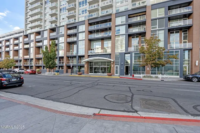 a view of a building and a street