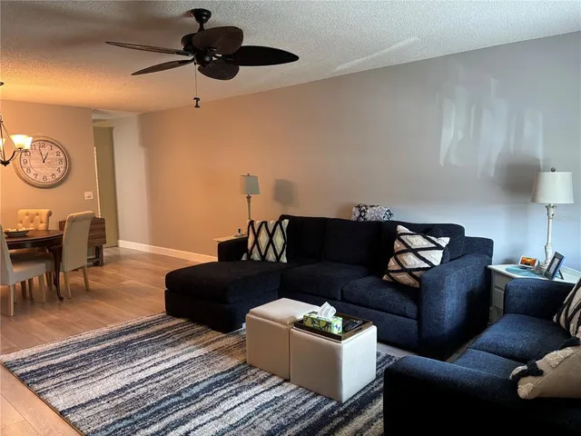 a living room with furniture and a rug