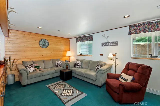 a living room with furniture rug and window