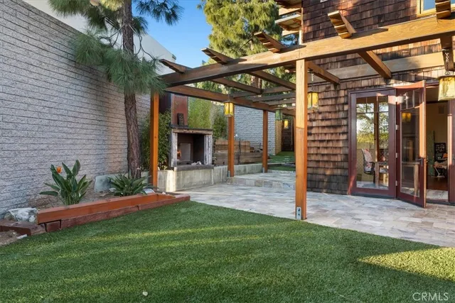 a view of a porch with a yard