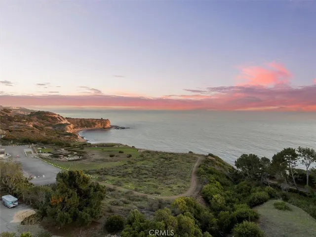 an aerial view of a house with a yard and large tree
