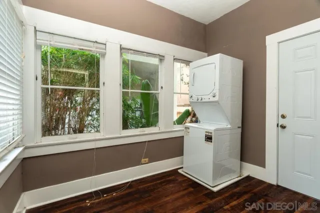 a view of a room that has a window in it