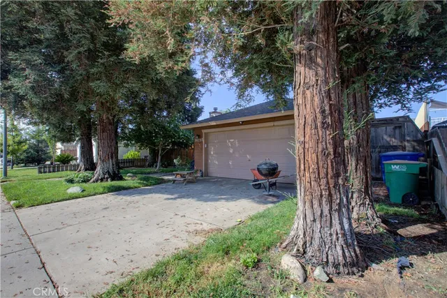 a backyard of a house with seating space