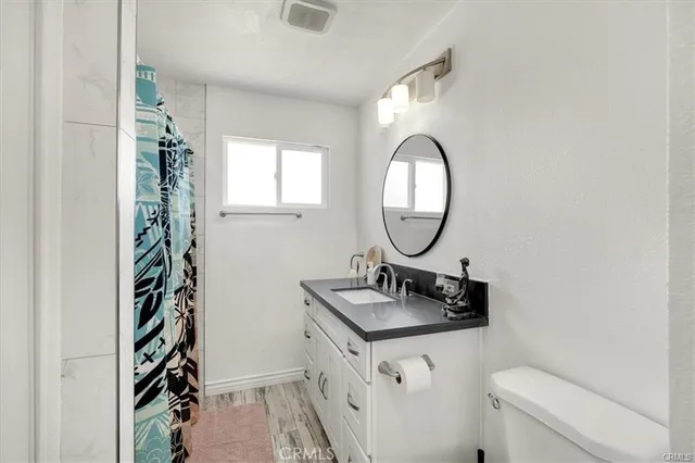 a bathroom with a sink a toilet and a mirror