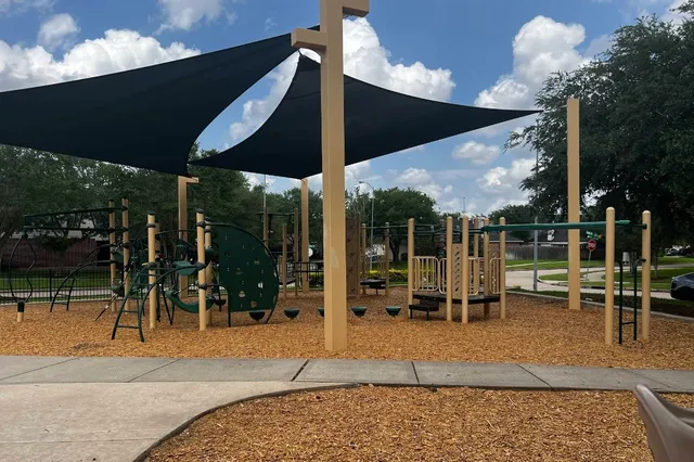 an outdoor space with seating