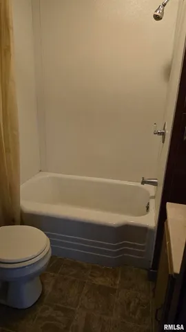 a bathroom with a toilet and a bathtub