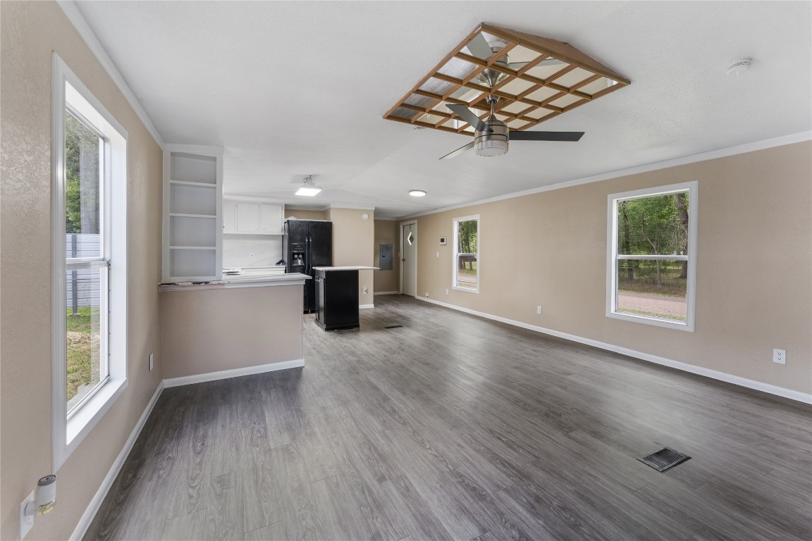 Large open kitchen, dining and living area