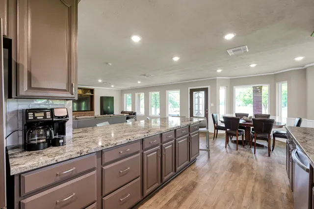 a large kitchen with lots of counter space