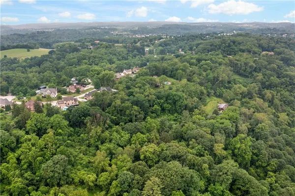 an aerial view of a house with a yard and lake view