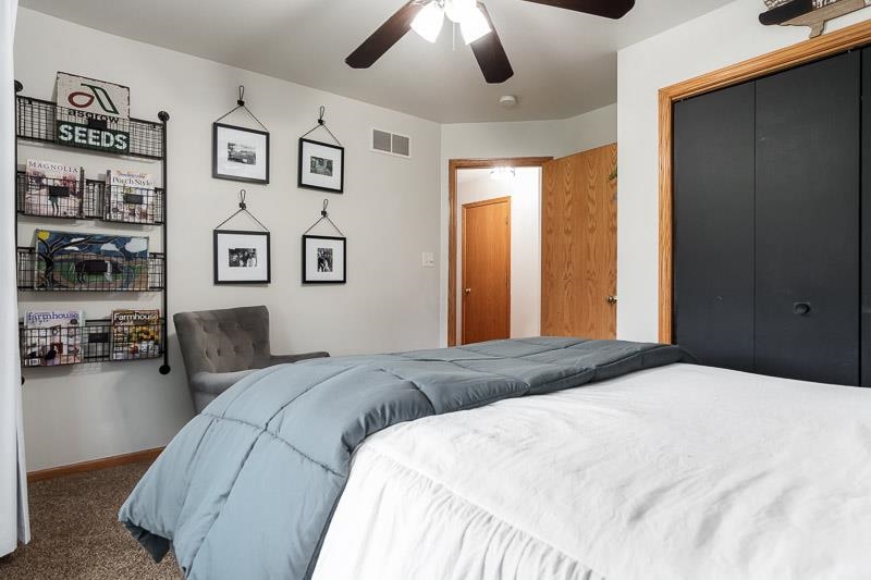 320 Lake Lida Lane Rochelle, IL 61068 - Photo 26 of 43 a bedroom with a large bed and a chandelier