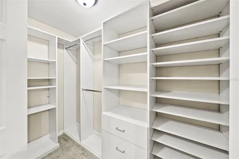 a view of walk in closet with empty racks