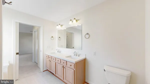 an empty room with a bathroom