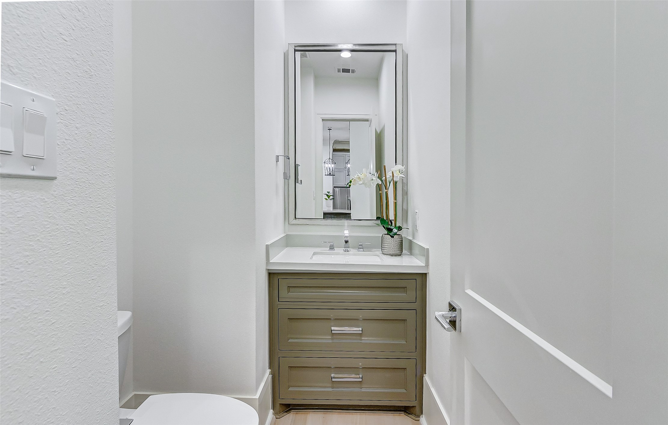 2122 Blalock Road, Unit B Houston, TX 77080 - Photo 11 of 48 a bathroom with a granite countertop sink toilet and mirror
