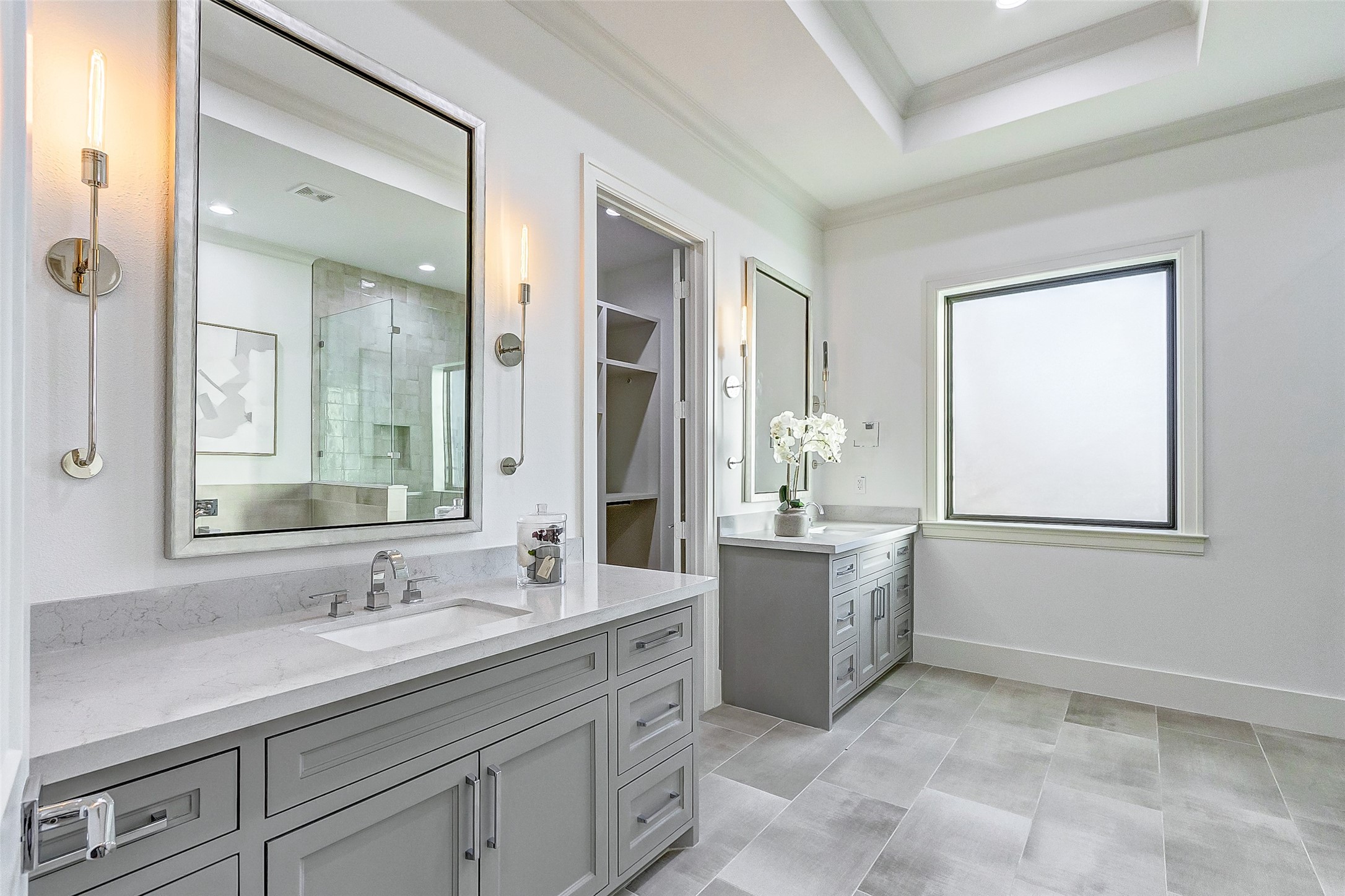 2122 Blalock Road, Unit B Houston, TX 77080 - Photo 38 of 48 a bathroom with a granite countertop sink mirror and