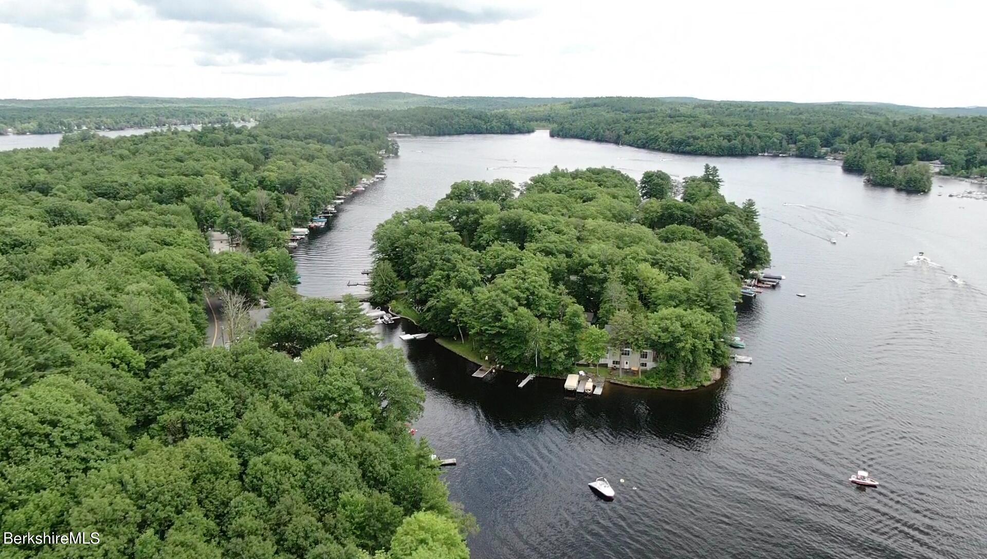 5 South Gate Island Road Otis, MA 01029 - Photo 8 of 38 an aerial view of a house with a lake view