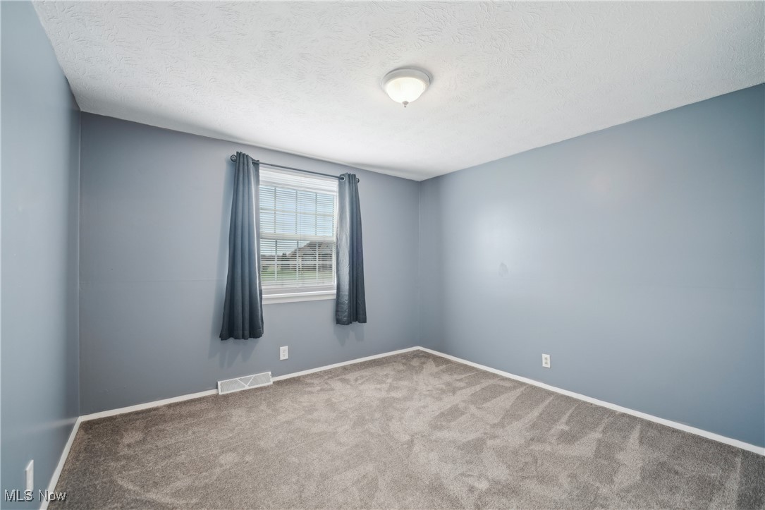 15415 Mason Road Vermilion, OH 44089 - Photo 28 of 50 Unfurnished room featuring baseboards, carpet flooring, a textured ceiling, and visible vents