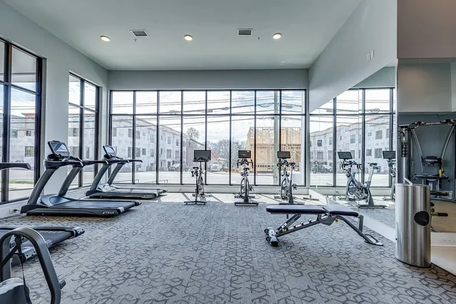 a view of a room with gym equipment