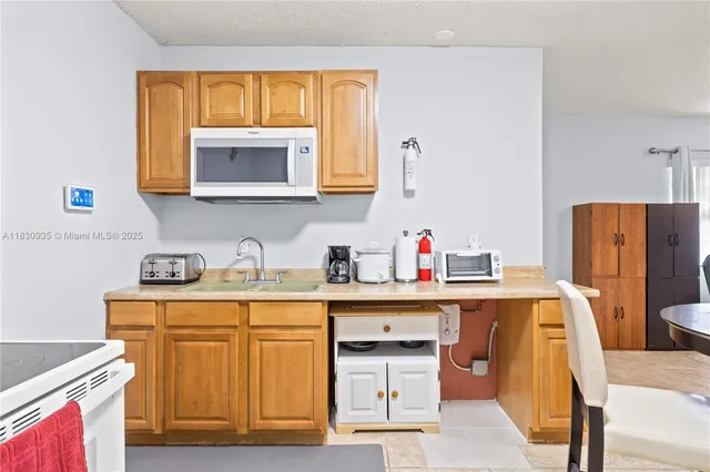 a room with a workspace