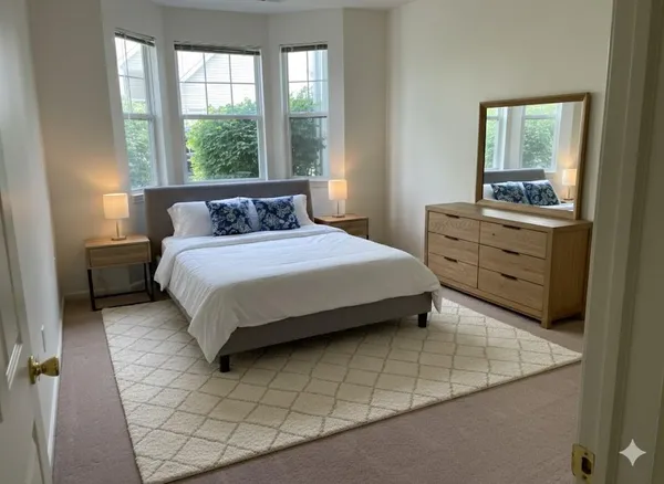 a view of an empty room with closet