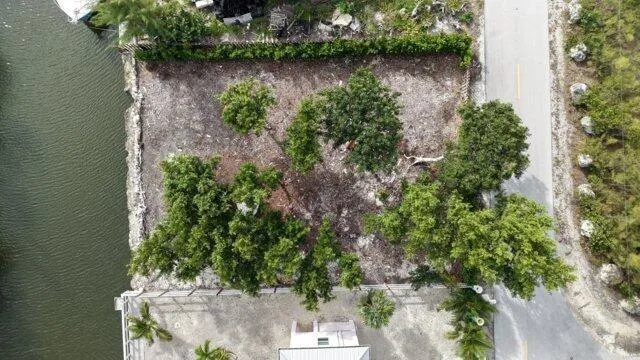an aerial view of a house with a yard and lake view